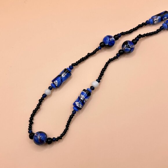 Vintage Millefiori Glass Bead Necklace – Figural Faces, Possibly Murano or India - Picture 5 of 9